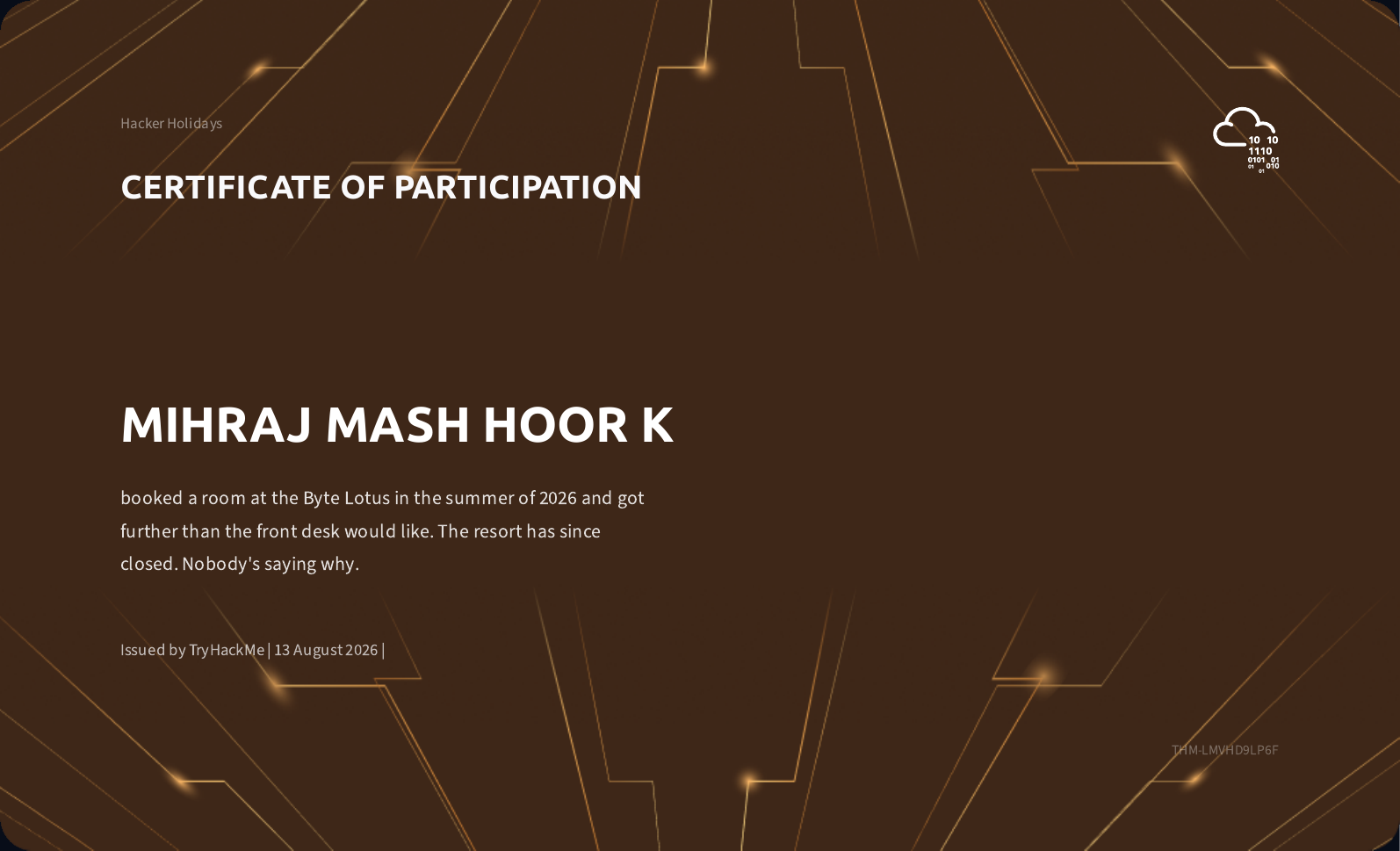 TryHackMe Hacker Holidays Certificate Preview